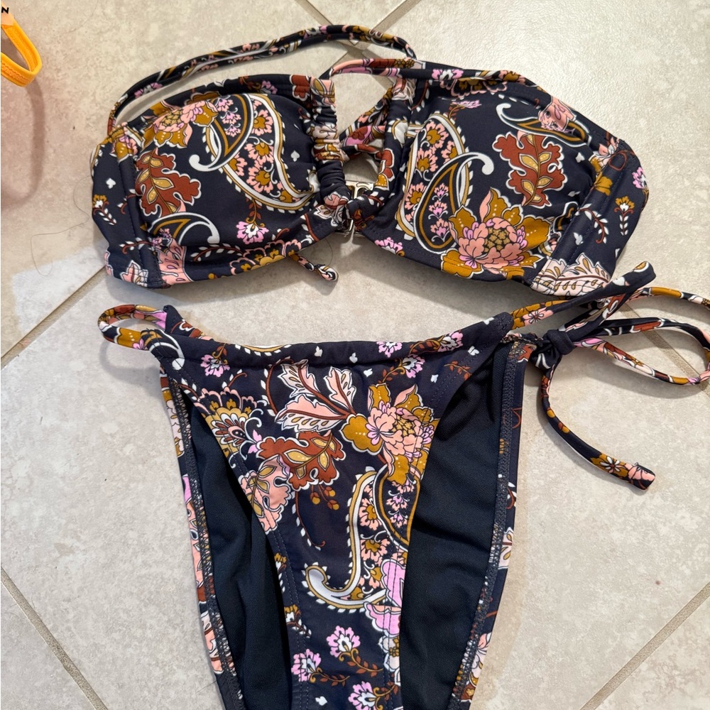 Target Floral Print Bikini - Black and Pink
